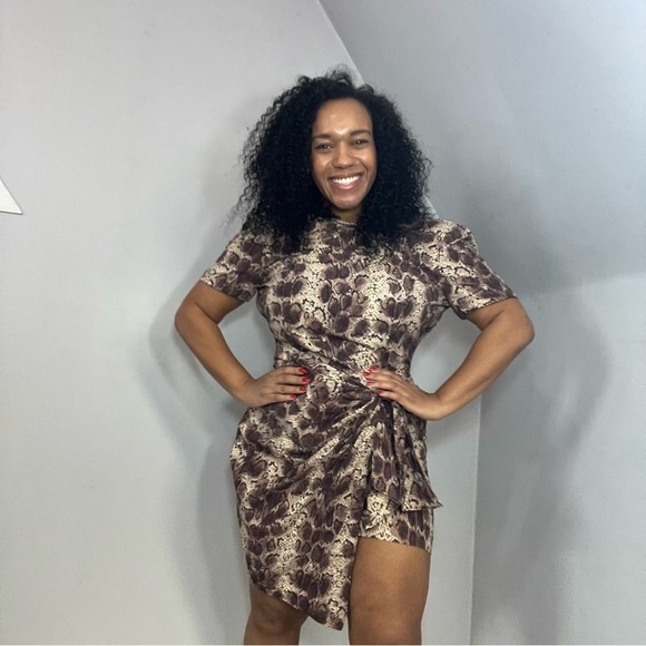 Vintage Silk Neutral Snakeskin Short Sleeve Wrap Dress Animal Print Date Night - Picture 8 of 15